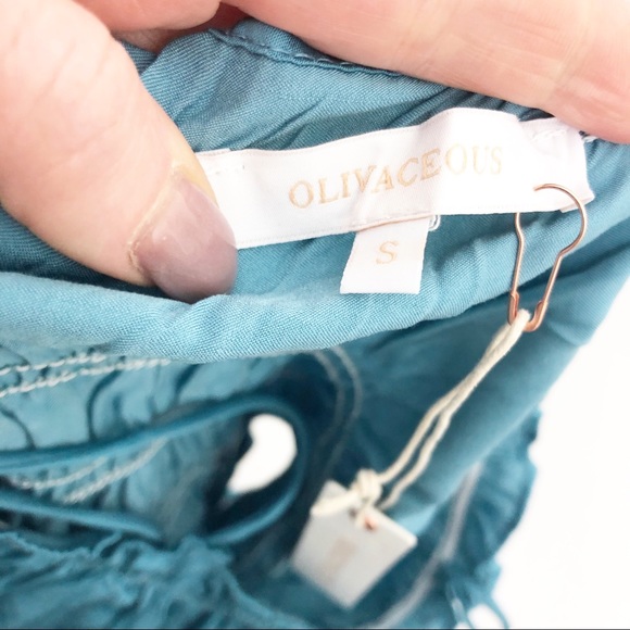 Olivaceous Crop Top Y2K Teal Blue Ruffle Sleeveless - Picture 8 of 13